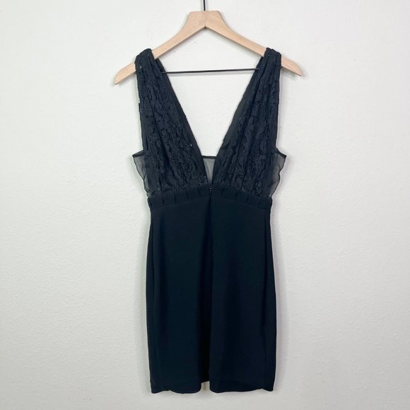 Assali Women's Cartel Mini Black Dress Size XS Deep V Lace Zip Back - Picture 3 of 12